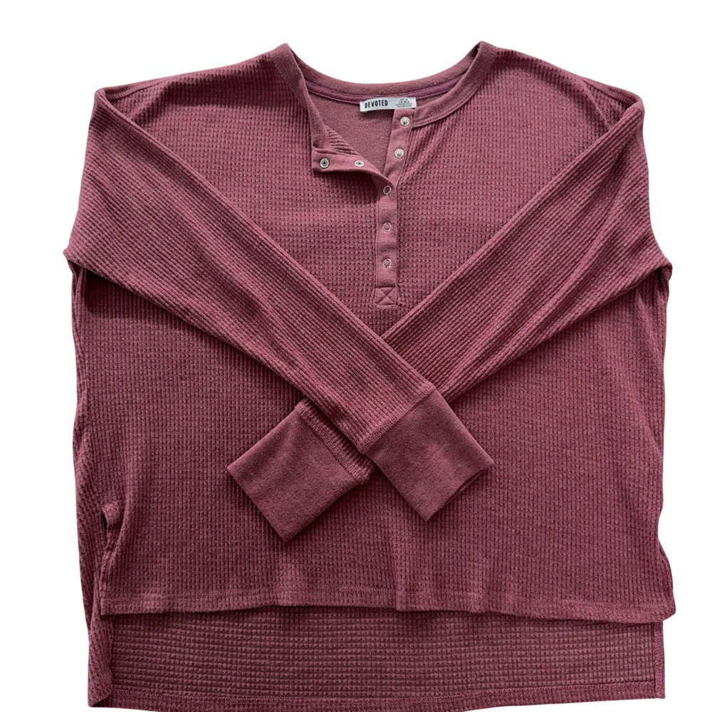 Devoted Henley Top Waffle Knit Berry Snaps Cabincore‎ Gorpcore Loungewear Medium
